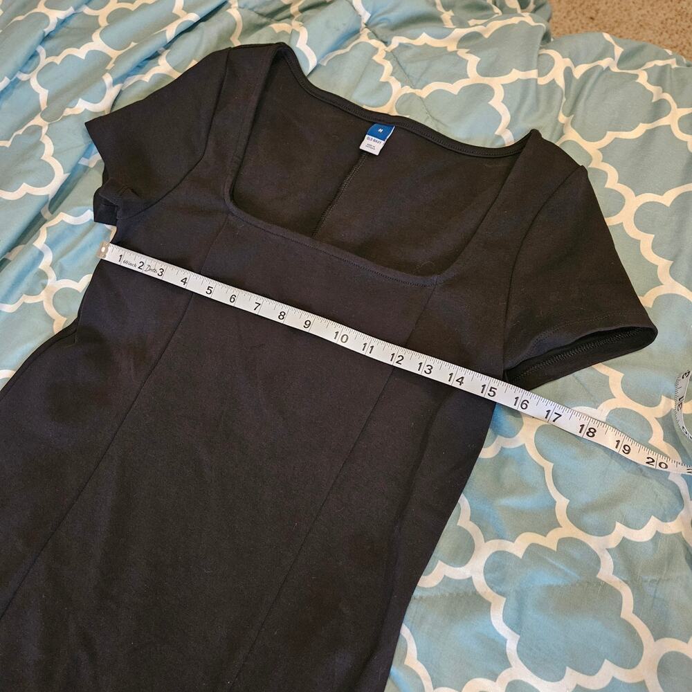 Old Navy Black Midi Dress Womens Medium Short Sleeve Square Neck Sheath - Picture 5 of 8